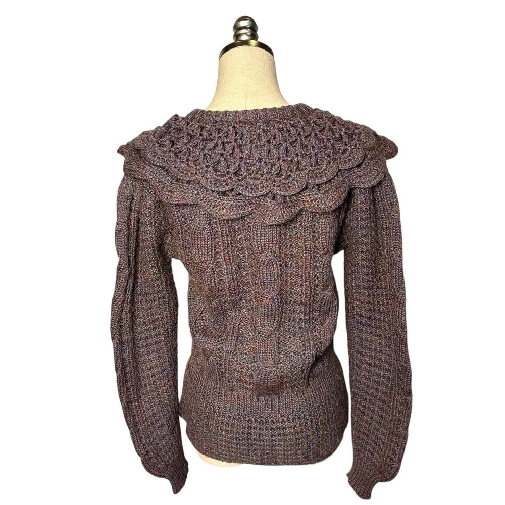 Samantha Starr Wool Blend Sweater Purple Button Ruffle Collar M